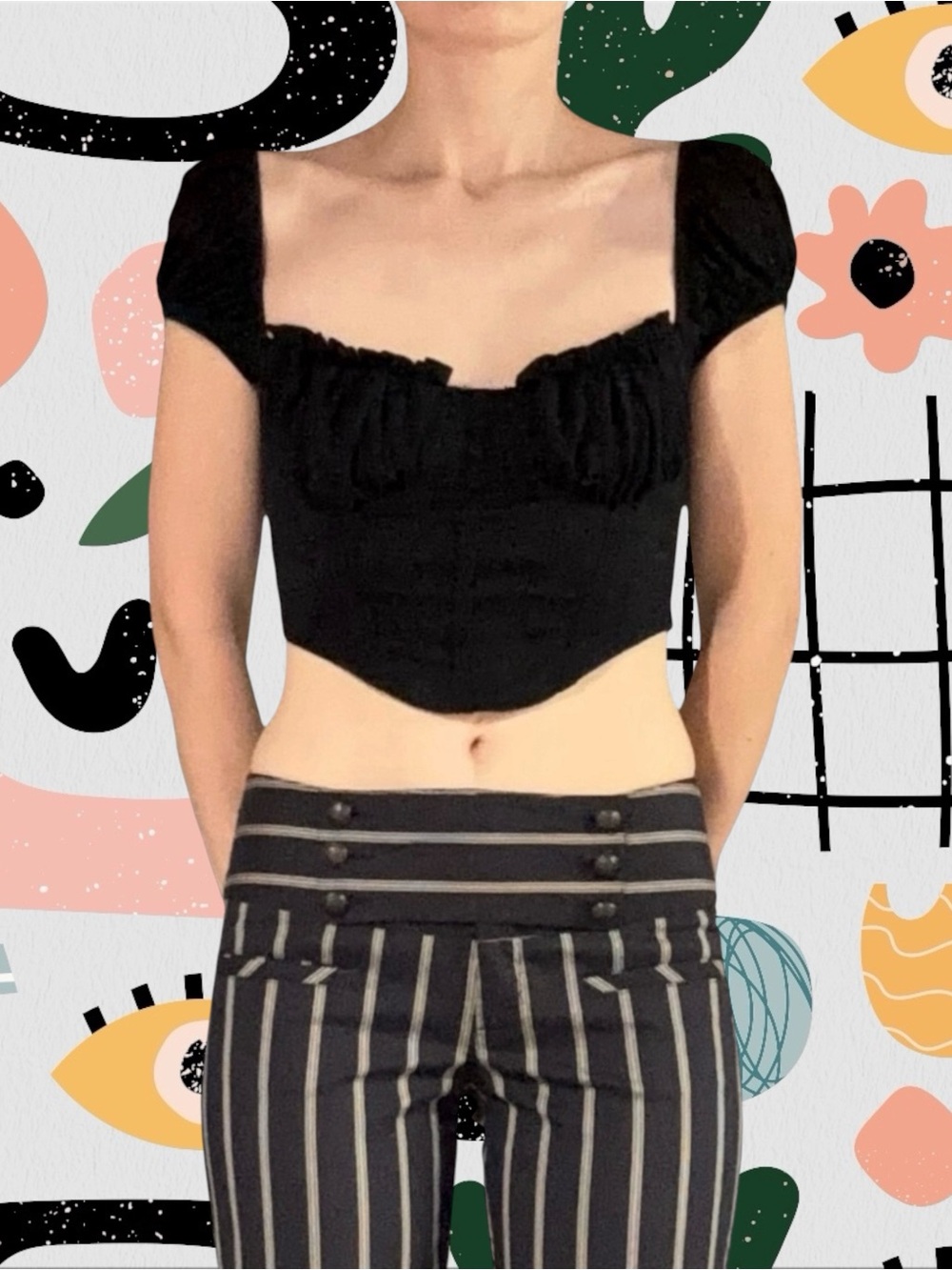 Shein | Black Milkmaid Faux Corset Crop Top